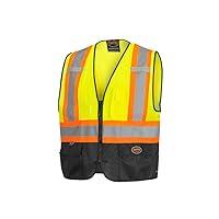 Safety Vest for Men – Hi Vis Reflective Solid Neon, 8 Pockets, Zipper, Adjustable for Construction, Traffic, Survey Work – Multiple Colors, Yellow/Green/Black, 2/3X-Large