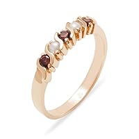 Solid 750 18k Rose Gold Real Genuine Garnet & Cultured Pearl Womens Eternity Band Ring