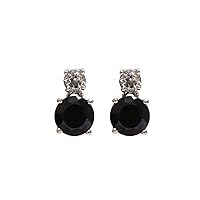 Hiflyer Jewels 925 Sterling Silver Natural Black Spinel and White Topaz Gemstone Drop Earring 925 Stamp Jewelry | Gifts For Women And Girls