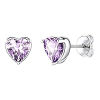 1 Pair Adabele Authentic Sterling Silver Heart Birthstone Stud Earrings 6mm 0.84 Carat Cubic Zirconia Diamond Gemstone Hypoallergenic Nickel Free Tarnish Resistant Women Jewelry