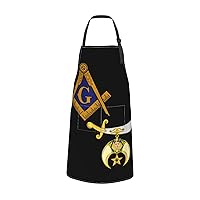 Mason Shriner Split Masonic Shrine Noble Adjustable Bib Waterdrop Resistant Apron with Pockets Kitchen BBQ Apron