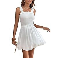 Summer Dresses for Women 2024 Sleeveless Frill Trim Solid Cami A Line Dress