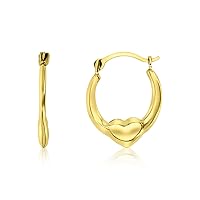 14K Yellow Gold 2x14mm Small Polished Heart Lightweight Hoop Earrings