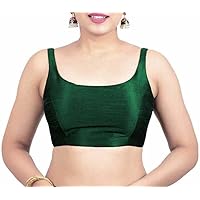 Women Saree Blouse Dupion Silk & Sleeveless Blouse Ready to Wear Indian Stitched Sari Blouse Ethnic Tunic Choli Green