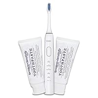 SprinJene Natural Toothpaste + Sonic Toothbrush - Cavity Protection for Sensitivity Relief of Teeth and Gums with Fluoride, Fresh Breath, Helps Dry Mouth - Vegan, Dye-Free, and SLS Free Toothpaste