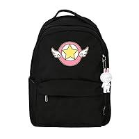 Cardcaptor Sakura Anime Backpack with Rabbit Pendant Women Rucksack Casual Daypack Bag Black