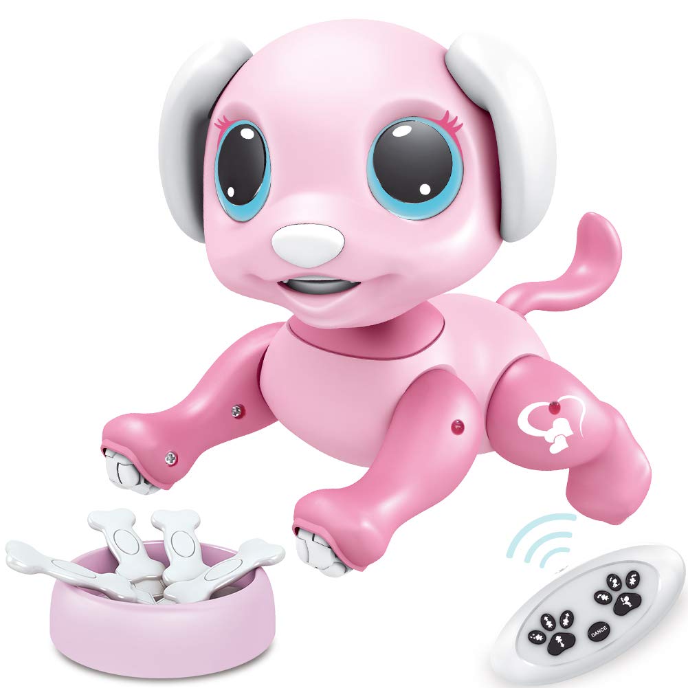 BIRANCO. Remote Control Dog Gesture Sensing - Smart Puppy Pink Toy Robot Pet Walks Barks Interactive with Toddler, STEM Play, Best Christmas Holiday Birthday Gifts for 3 4 5 6 7 8 Years Old Girl from