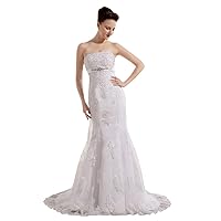 Ivory Strapless Mermaid Empire Waist Lace Wedding Dress With Beaded Belt