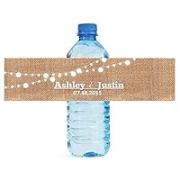 100 Burlap and White Market Lights Wedding Anniversary Engagement Party Water Bottle Labels Bridal Shower