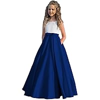 Girl's Satin Flower Girl Dress First Communion Dress Kids Wedding Ball Gowns Royal Blue
