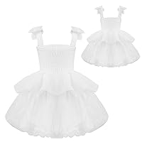 Infant Baby Girls Cami Dress Smocked Bodice Sleeveless Tutu Dress Wide Straps Soft Lining Tulle Dress