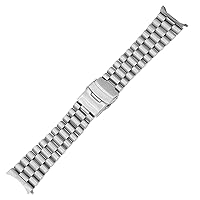 20 22mm Silver Hollow Curved End Solid Links Replacement Watch Band Strap Bracelet Double Push Clasp for Seiko (Color : Silver, Size : 20mm)