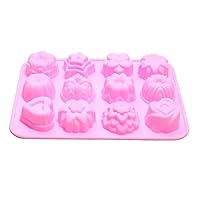 Spot 12 Different Flowers and Plants Fondant Cake Mold Chocolate Candy Biscuit Dessert Silicone Moon Cake Baking Mold 21162.5 (Two Packs)/Powder