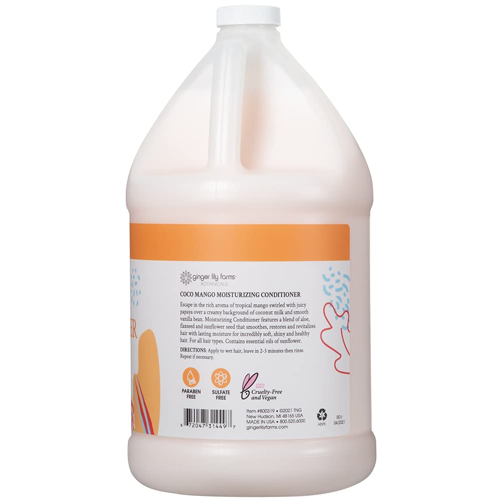 Ginger Lily Farms Botanicals Moisturizing Conditioner for All Hair Types, Coco Mango, 100% Vegan & Cruelty-Free, Coconut Mango Scent, 1 Gallon Refill