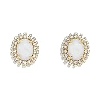 1.60 CT Oval Cut Created White Precious Opal Flower Stud Earrings 14k Yellow Gold Finish