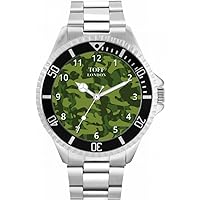 Traditional Dark Green Camouflage Mens Wrist Watch 42mm Case Custom Design