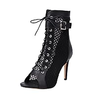 Womens Sandals Ladies Fashion Solid Color Leather Mesh Splicing Belt Buckle Open Toe Back Zipper Thin High Heeled