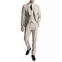 Men's Three Pieces Notch Lapel Suit Set, One Button Jacket Single Breasted Vest with Pants, Wedding Formal Tuxedos