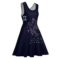 Gemini Zodiac Sign and Constellation Sleeveless Swing Dress Beach Mini for Women Print