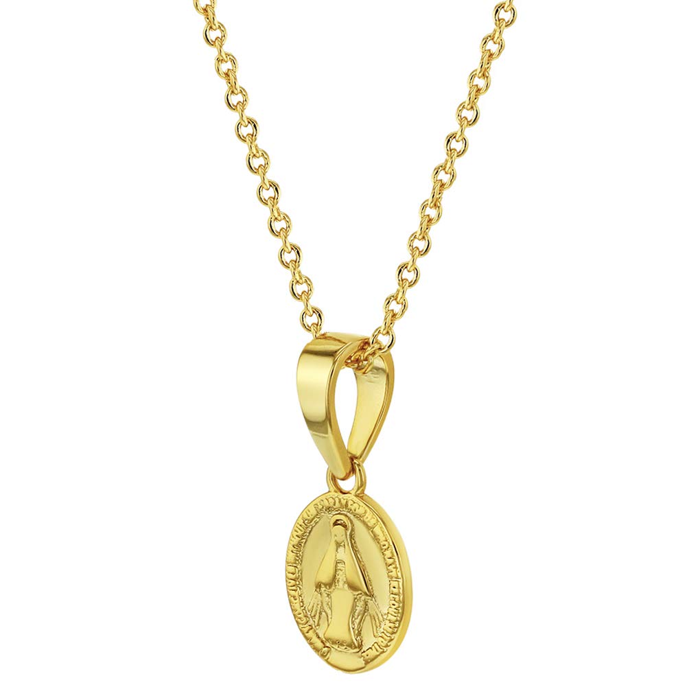 In Season Jewelry Gold Plated Miraculous Virgin Mary Oval Medal Pendant Necklace for Girls 18