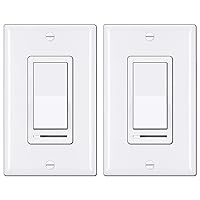 2 Pack Dimmer Light Switch, Universal Lighting Control, Single Pole or 3 Way, Compatible with LED Dimmable Lamp, CFL, Incandescent, Halogen Bulb, Decorator Wallplate Included, White