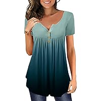 Women Round Neck Ruffled Short Sleeve Blouse Solid Color Ruched Irregular T-Shirt Tops