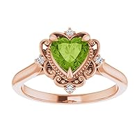Victorian 1 CT Heart Shape Peridot Ring 925 Silver/10K/14K/18K Solid Gold Vintage Peridot Diamond Ring Halo Lime Green Peridot Engagement Ring August Birthstone Anniversary Ring Promise Ring