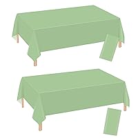 2 Pcs Sage Green Tablecloth Rectangle Green Table Cloth Plastic for Parties Disposable Table Covers 54