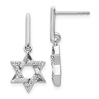 14k White Gold Diamond Religious Judaica Star of David Long Drop Dangle Earrings Measures 20x9mm Wide Jewelry for Women