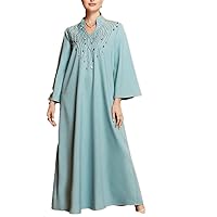 Handmade Rhinestone Beaded Maxi Dress Flare Long Sleeve Vintage Long Dresses Ethnic Style Oversized Robe