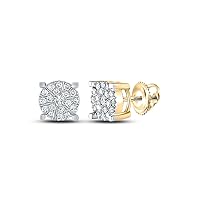 The Diamond Deal 14kt Yellow Gold Mens Round Diamond Cluster Earrings 1/4 Cttw