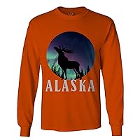 Alaska Frontier Northern Lights Vintage Retro Mountains Moose Long Sleeve Men's
