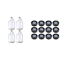 FastRack 128oz 4 Pack Growlers with Caps and 12 Count 38mm Poly Seal Screw Caps for 1/2 & 1 Gallon Jugs