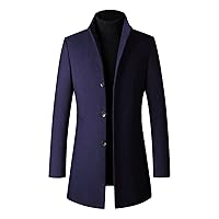 Men's Trench Coat Stylish Long Wool Blend Slim Fit Pea Coat Autumn Winter Single Breasted Business Overcoat