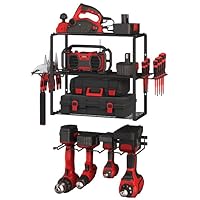 Stalwart Power Tool Organizer - 4-Tier Garage Shelving Unit with 140lb Max Capacity - Wall Mount Garage Storage System for Tools