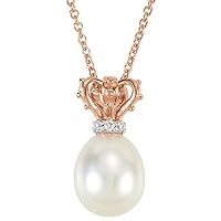 14k Rose Gold White Gold Necklace 8 Inch Round 07mm Pearl Polished Pearl .015 Dwt Diamond Necklace Jewelry for Women