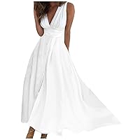 Lenago Spring Dresses for Women 2024, Summer Elegant Sleeveless V Neck Dress, Boho Floral Print Casual Vacation Sundresses