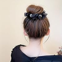 1pc Ruffled Bow Decor Hair Claw Clip Large Duck Billed Clip For Ponytail Bun Holder Rhinestone Glitter Hair Clip For Women Girls