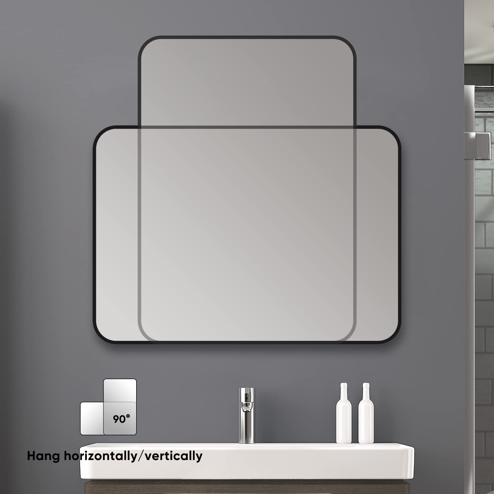 SNUGACE Black Vanity Mirror for Bathroom, Rectangle Frame Bathroom Wall Mounted Mirrors, 30x36 Inch