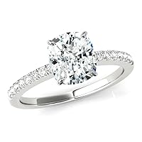 Cushion Cut Solitaire Ring with, 10k White Gold, 1.5 CT Moissanite Wedding Bridal Ring