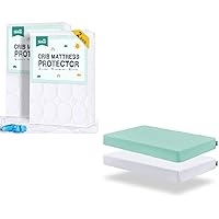 2 Pack Crib Mattress Protector Pad Waterproof, Ultra Soft & Absorbent & Noiseless (Standard Size 52” x 28”)/ Crib Fitted Sheets for Standard Crib Mattress, 2 Pack