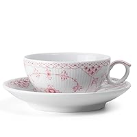 Royal Copenhagen Coral Fluted Half Lace Teacup and Saucer