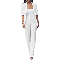 Womens Fall Fashion 2 Piece Blazer Sets Open Front Blazers and Slim Fit Pants Suits Set