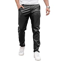 GINGTTO Mens Slim Fit Pants Stretch Pu Faux Leather Motorcycle Biker Pants
