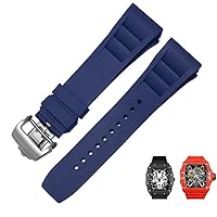 Rubber Silicone Watch Strap for Richard Mille RM011 Series Silicone Tape Accessories Men's Watch Strap 25-20mm (Color : Blue, Size : 25mm Black Buckle)