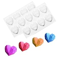 2PCS Reusable Non-stick Easy Release 3D Diamond Heart Shaped Love Silicone Mold Tray for Mousse Cake Baking, Chocolate, French Dessert(2PCS-8cavity) 2PCS Reusable Non-stick Easy Release 3D Diamond Heart Shaped Love Silicone Mold Tray for Mousse Cake Baking, Chocolate, French Dessert(2PCS-8cavity)