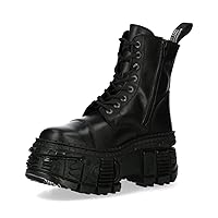New Rock WALL083C-S5 Mens Black Leather Platform Gothic Boots