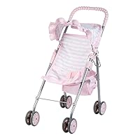 Adora Baby Doll Umbrella Shade Stroller & Ruffle Trim with Safety Seat Belt Adjustable Sun Cover and Doll Accessory Storage - Pastel Pink Heart
