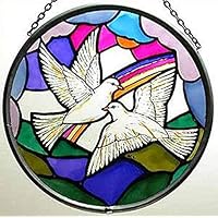 Decorative Hand Painted Stained Glass Window Sun Catcher/Roundel in a Doves of Peace Design.