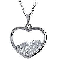 Finejewelers Floating April Birth Month Cubic Zirconia Heart Shape Sterling Silver Glass Pendant Necklace